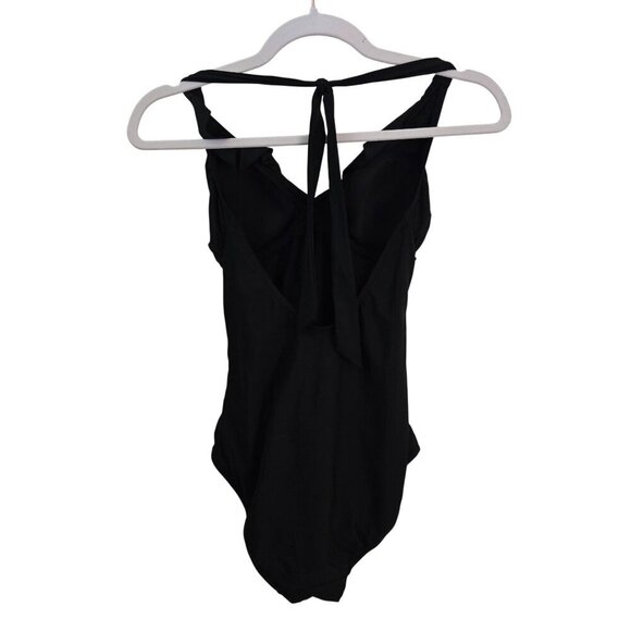 Boden Black Ruffled Halter Neckline Ruched One Piece Swimsuit Size 4 - Picture 2 of 6